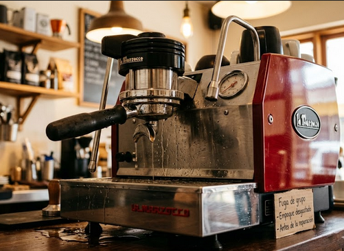 La Marzocco con fuga de agua antes de la reparación por CaféTech Bogotá